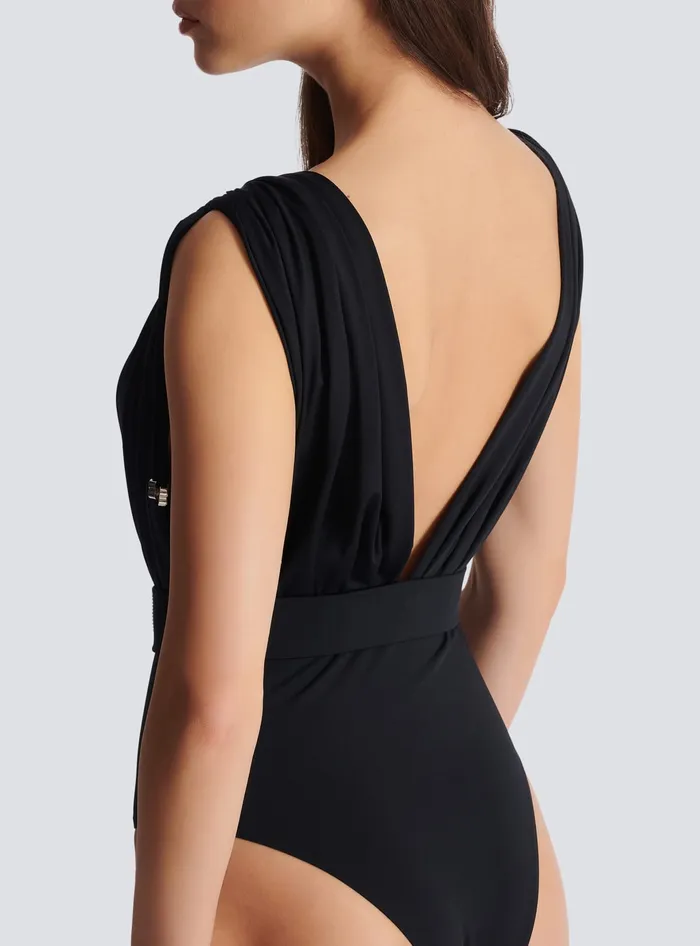 Balmain Swimwear Women Draped Swimsuit Black