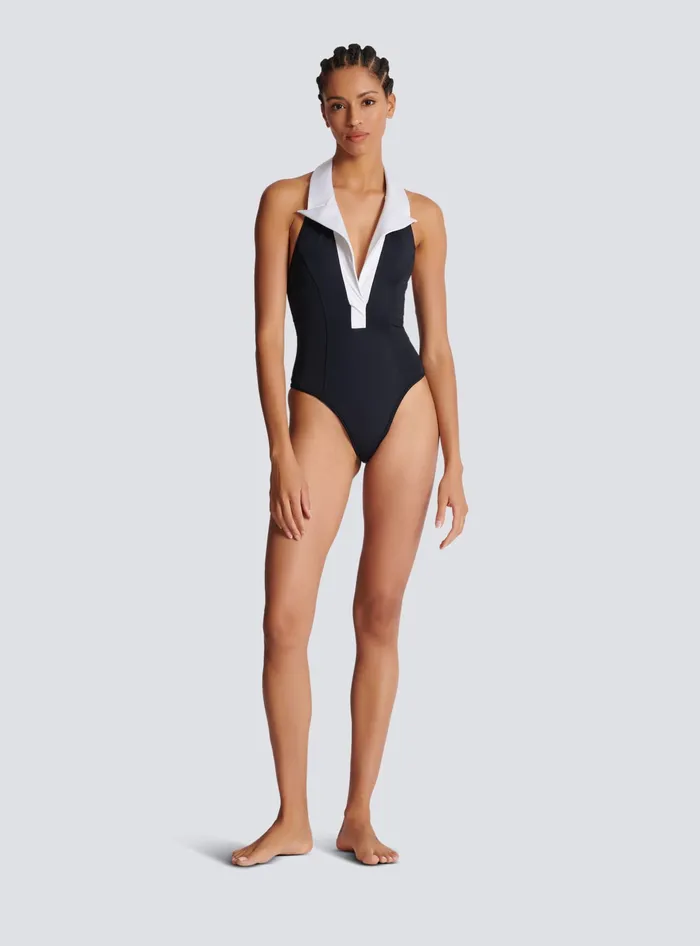 Balmain Swimwear Women Onepiece Swimsuit With Contrasting Collar Black