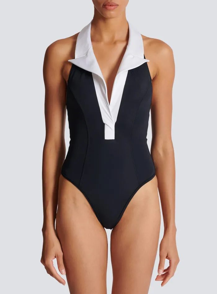 Balmain Swimwear Women Onepiece Swimsuit With Contrasting Collar Black