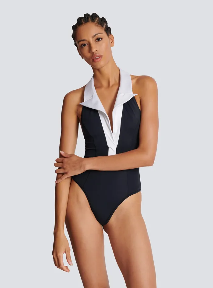 Balmain Swimwear Women Onepiece Swimsuit With Contrasting Collar Black