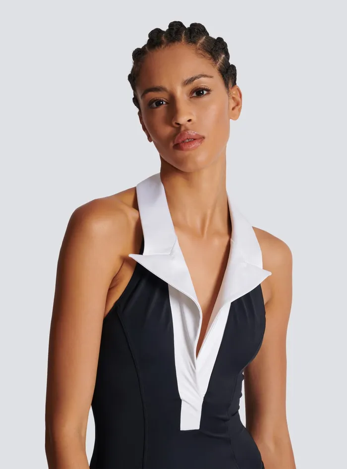 Balmain Swimwear Women Onepiece Swimsuit With Contrasting Collar Black