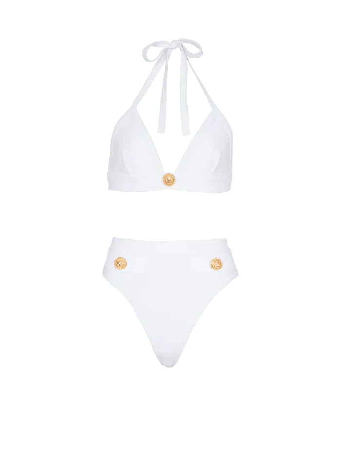Balmain Swimwear Women Twopiece Swimming Costume With Buttons White