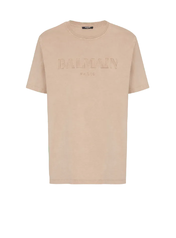 Balmain TShirts Men Loose Tshirt With Vintage Embroidery Beige