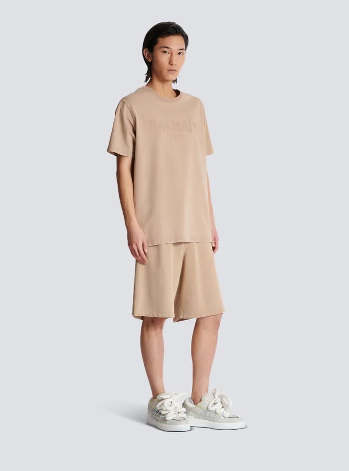 Balmain TShirts Men Loose Tshirt With Vintage Embroidery Beige