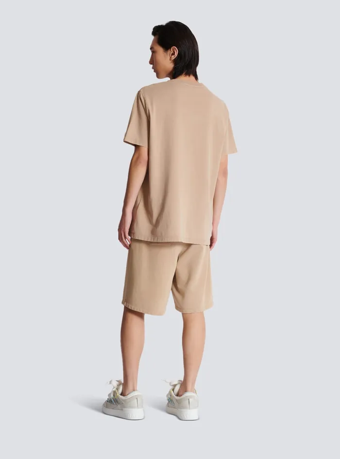 Balmain TShirts Men Loose Tshirt With Vintage Embroidery Beige