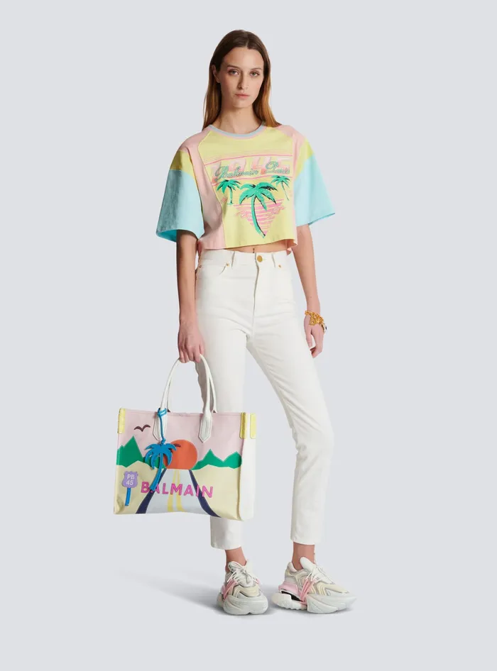 Balmain Tote Bags Women BArmy Shopper Medium Canvas And Leather Tote Bag Multicolor