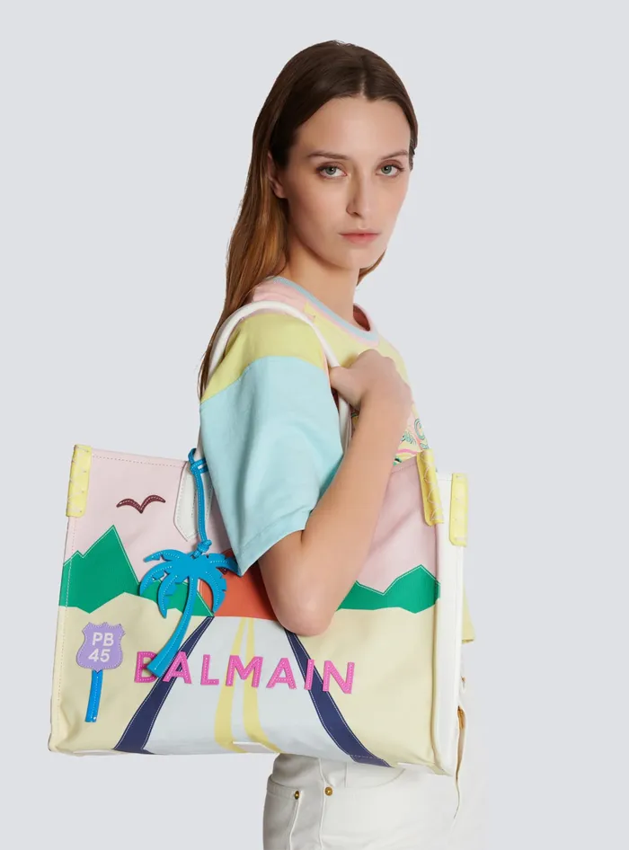 Balmain Tote Bags Women BArmy Shopper Medium Canvas And Leather Tote Bag Multicolor