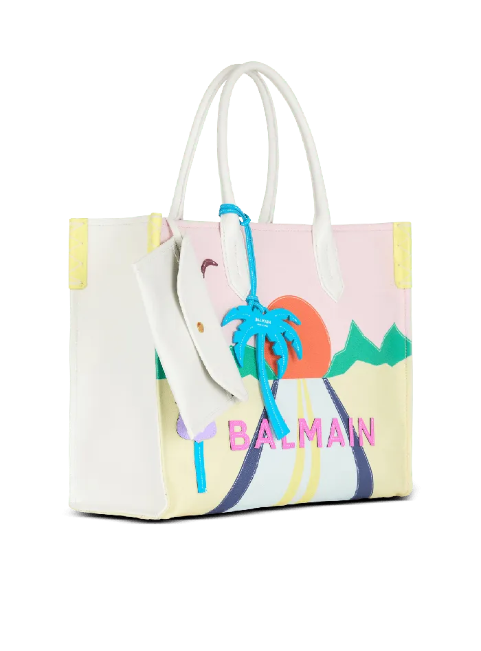 Balmain Tote Bags Women BArmy Shopper Medium Canvas And Leather Tote Bag Multicolor