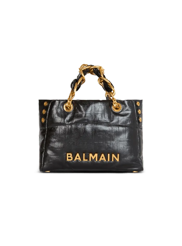 Balmain Tote Bags Women Small 1945 Soft Tote Bag In Crackled Calfskin Black