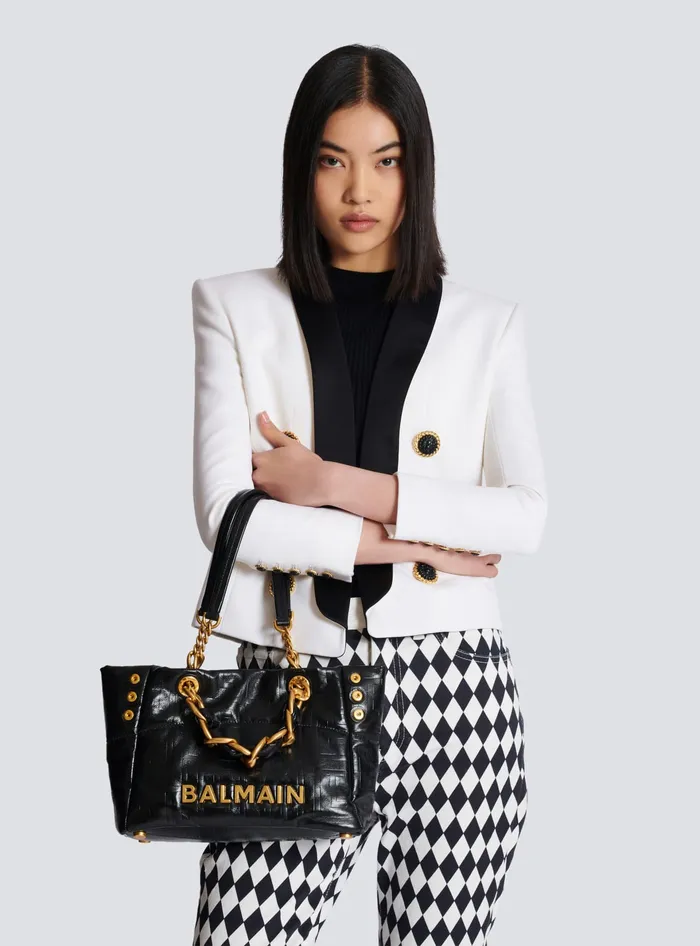 Balmain Tote Bags Women Small 1945 Soft Tote Bag In Crackled Calfskin Black