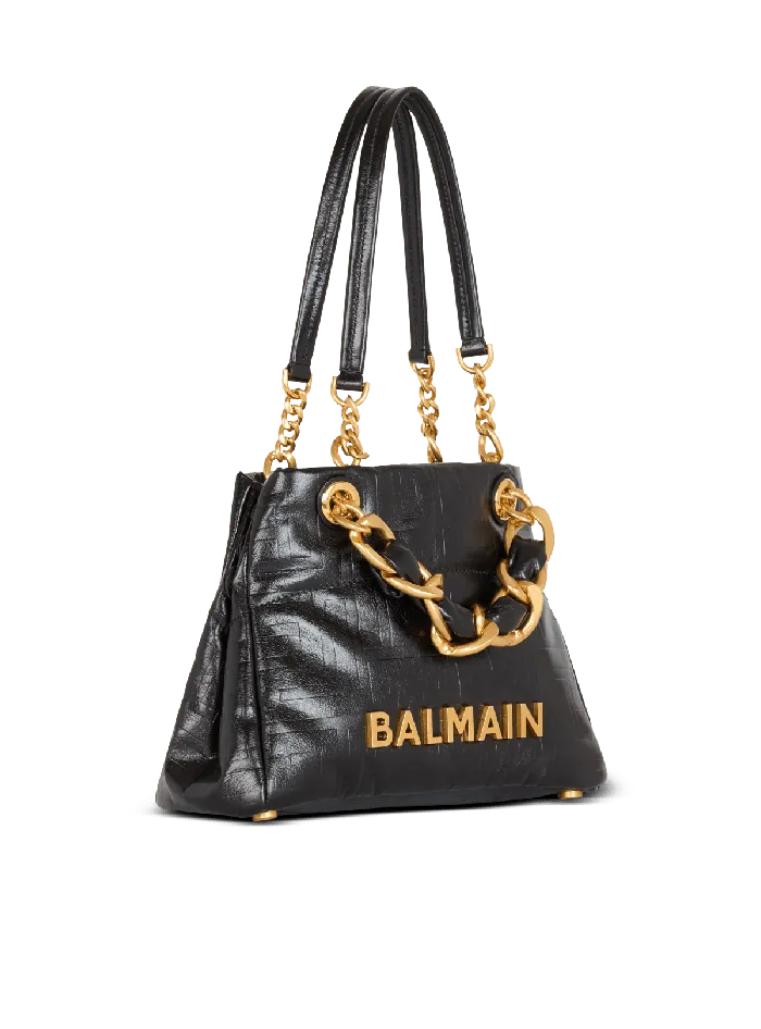 Balmain Tote Bags Women Small 1945 Soft Tote Bag In Crackled Calfskin Black
