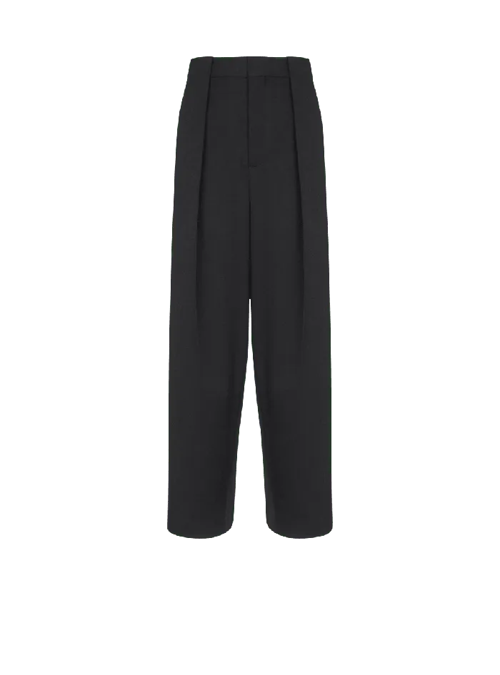 Balmain Trousers And Shorts Women Pleated Grain De Poudre Trousers Black