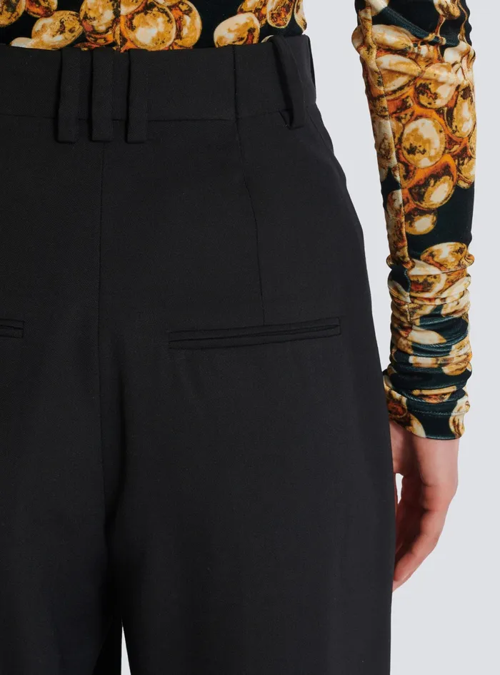 Balmain Trousers And Shorts Women Pleated Grain De Poudre Trousers Black