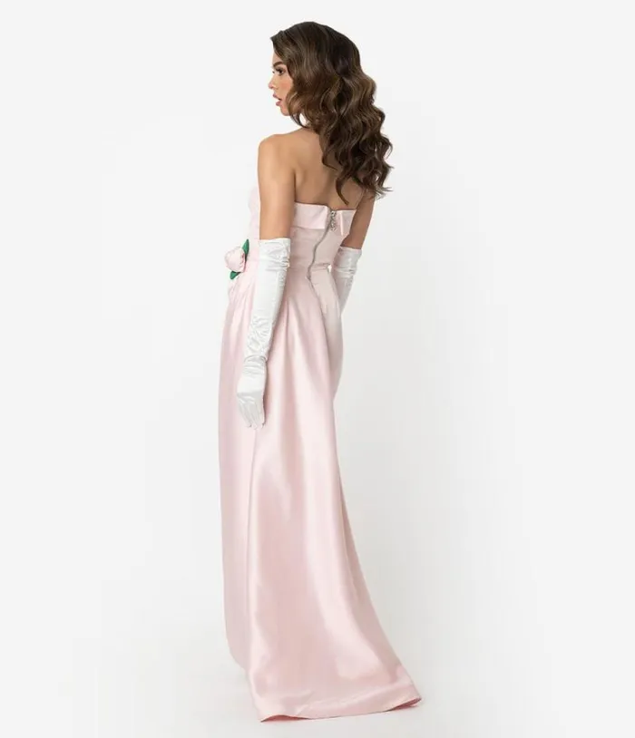 Barbie X Pink Satin Strapless Enchanted Evening Gown Dresses Unique Vintage Pencil