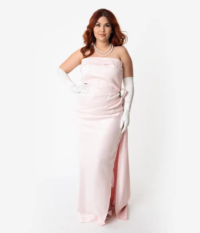 Barbie X Pink Satin Strapless Enchanted Evening Gown Dresses Unique Vintage Pencil