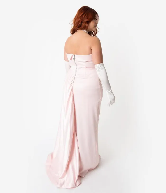 Barbie X Pink Satin Strapless Enchanted Evening Gown Dresses Unique Vintage Pencil