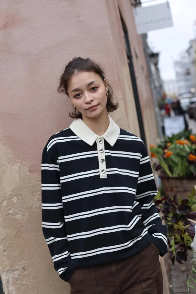 Bea Blouse 8211 Cream Black Stripe Women Cras Tops