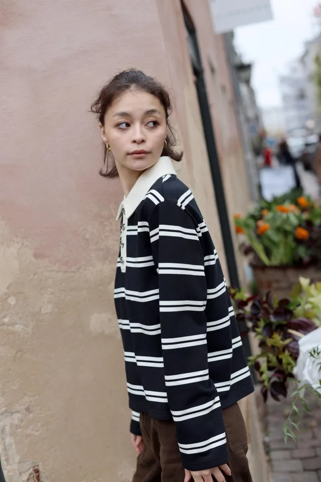 Bea Blouse 8211 Cream Black Stripe Women Cras Tops