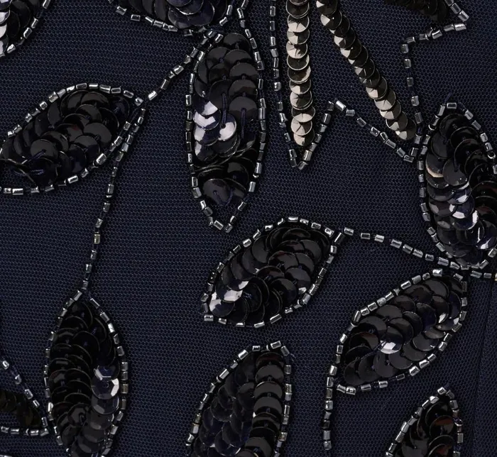 Beaded Dresses Womens Adrianna Papell Floral Beaded Ankle Length Sleeveless Gown In Navy