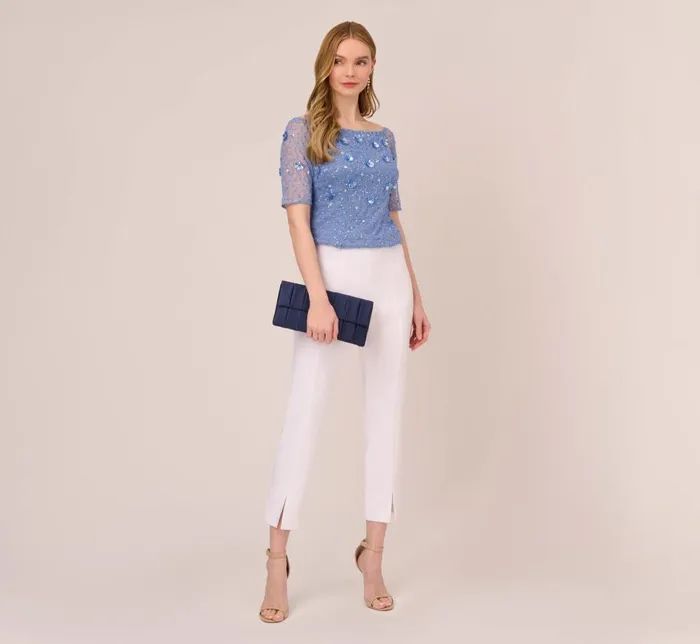 Beaded Dresses Womens Adrianna Papell Off The Shoulder Top With 3D Beaded Details In French Blue