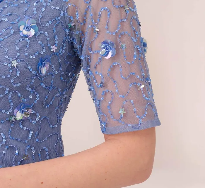 Beaded Dresses Womens Adrianna Papell Off The Shoulder Top With 3D Beaded Details In French Blue