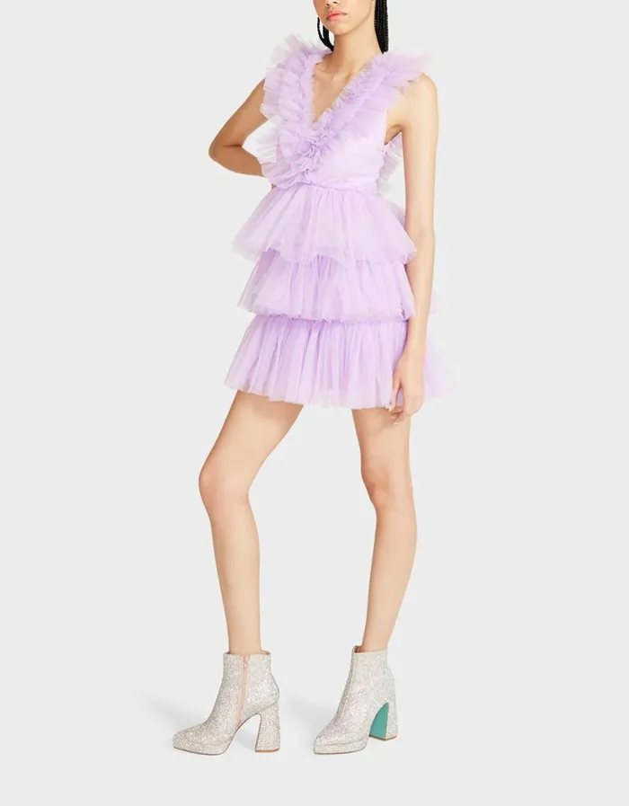 Betsey Johnson Women BETSEYS TIERED TULLE DRESS LAVENDER Lavender
