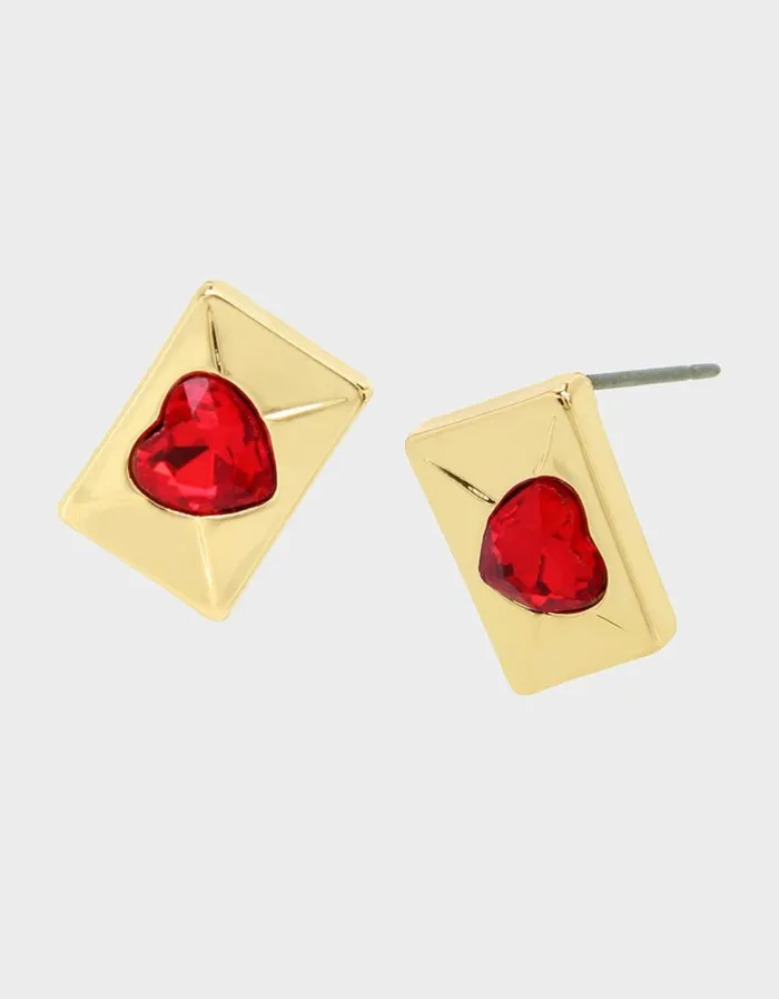 Betsey Johnson Women DEAR BETSEY ENVELOPE STUDS RED