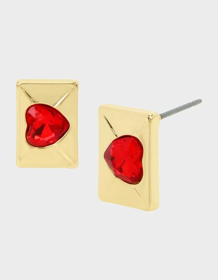 Betsey Johnson Women DEAR BETSEY ENVELOPE STUDS RED