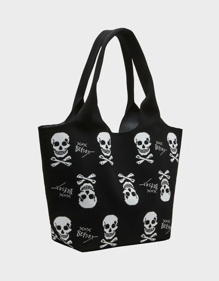 Betsey Johnson Women FLYKNIT TOTE BLACK WHITE