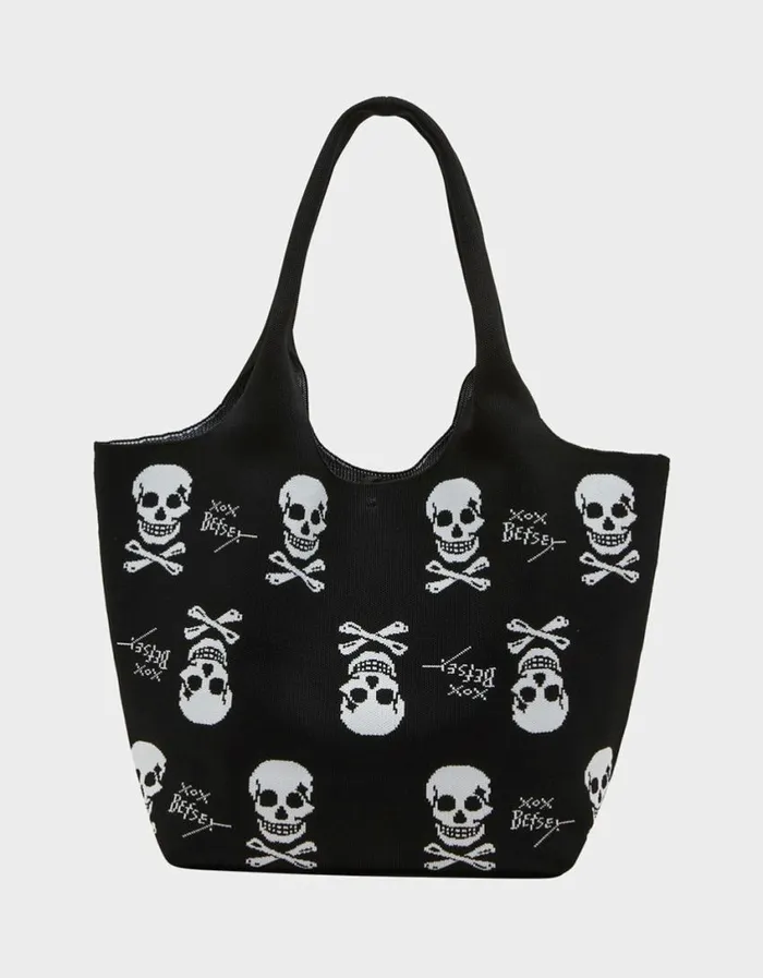 Betsey Johnson Women FLYKNIT TOTE BLACK WHITE