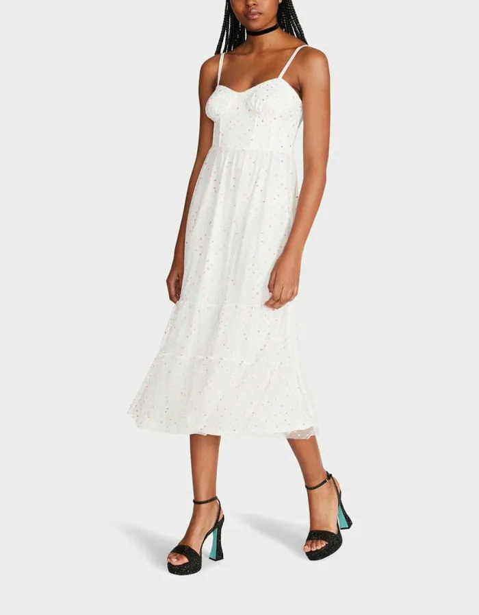 Betsey Johnson Women GARDEN VIBES CORSET MIDI DRESS WHITE MULTI White Multi