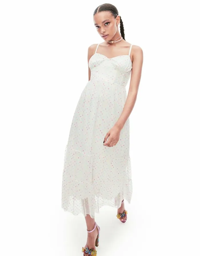 Betsey Johnson Women GARDEN VIBES CORSET MIDI DRESS WHITE MULTI White Multi