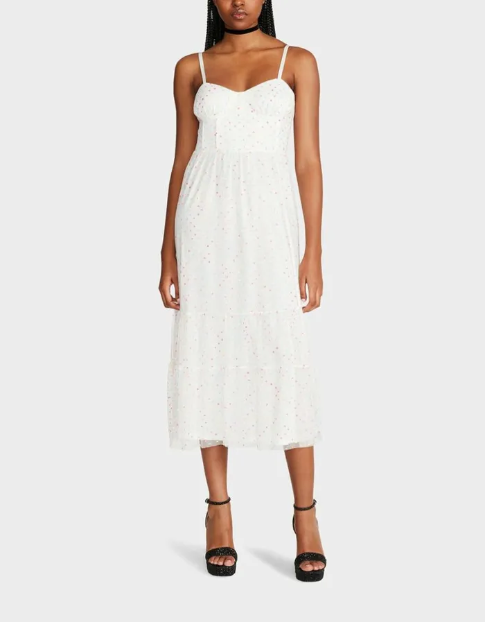 Betsey Johnson Women GARDEN VIBES CORSET MIDI DRESS WHITE MULTI White Multi