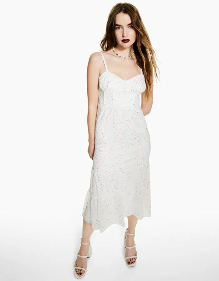 Betsey Johnson Women GARDEN VIBES CORSET MIDI DRESS WHITE MULTI White Multi