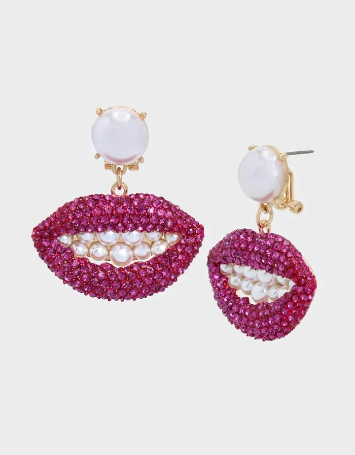 Betsey Johnson Women MIDNIGHT GARDEN LIP EARRINGS PINK