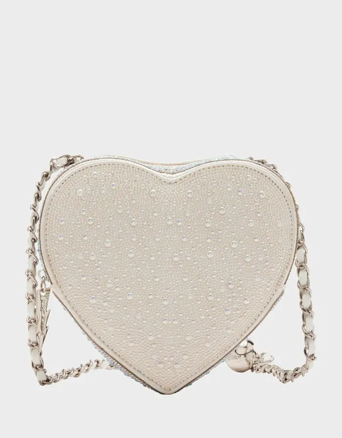Betsey Johnson Women PEARL HEART SPARKLER CROSSBODY SILVER