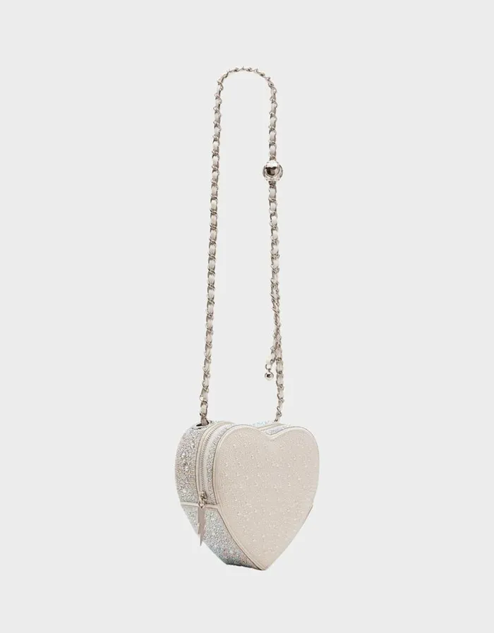Betsey Johnson Women PEARL HEART SPARKLER CROSSBODY SILVER Betsey Johnson Women PEARL HEART SPARKLER CROSSBODY SILVER