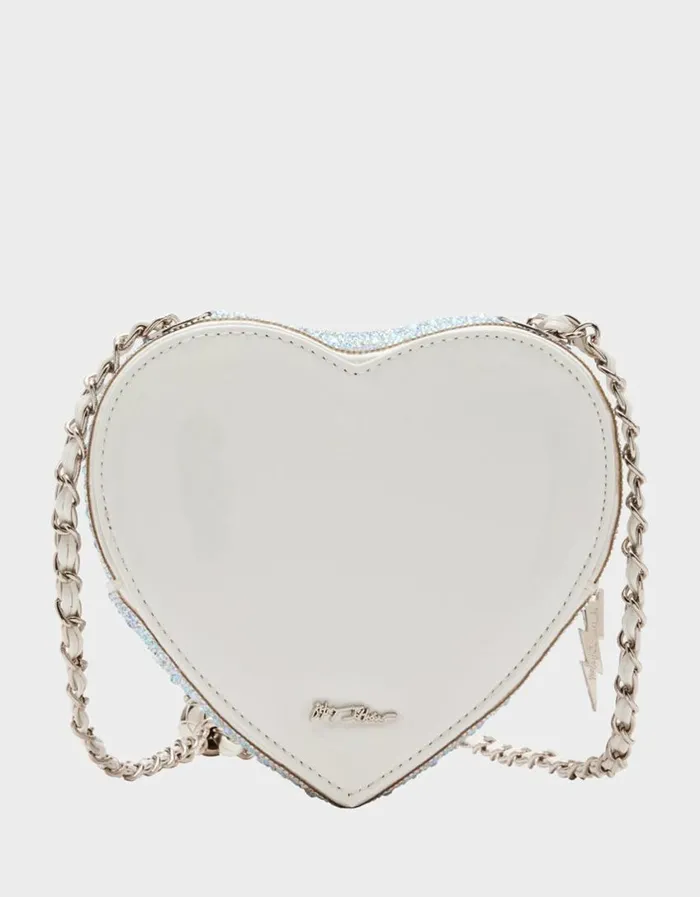 Betsey Johnson Women PEARL HEART SPARKLER CROSSBODY SILVER Betsey Johnson Women PEARL HEART SPARKLER CROSSBODY SILVER