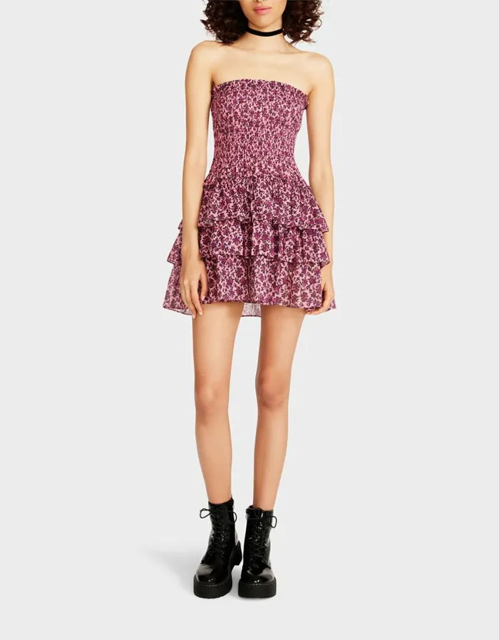Betsey Johnson Women VINTAGE DITSY FLORAL STRAPLESS MINI DRESS PINK