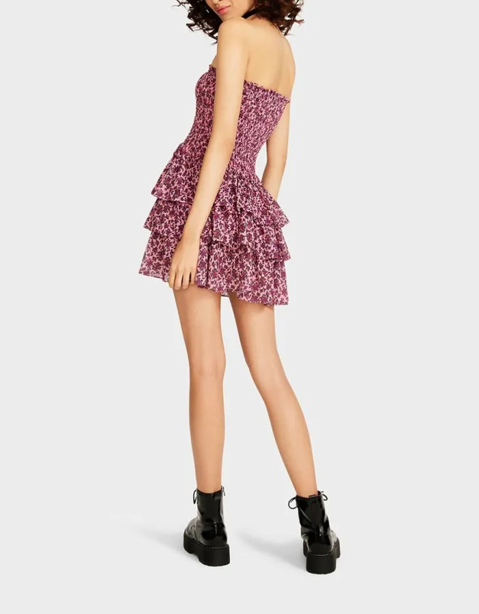 Betsey Johnson Women VINTAGE DITSY FLORAL STRAPLESS MINI DRESS PINK