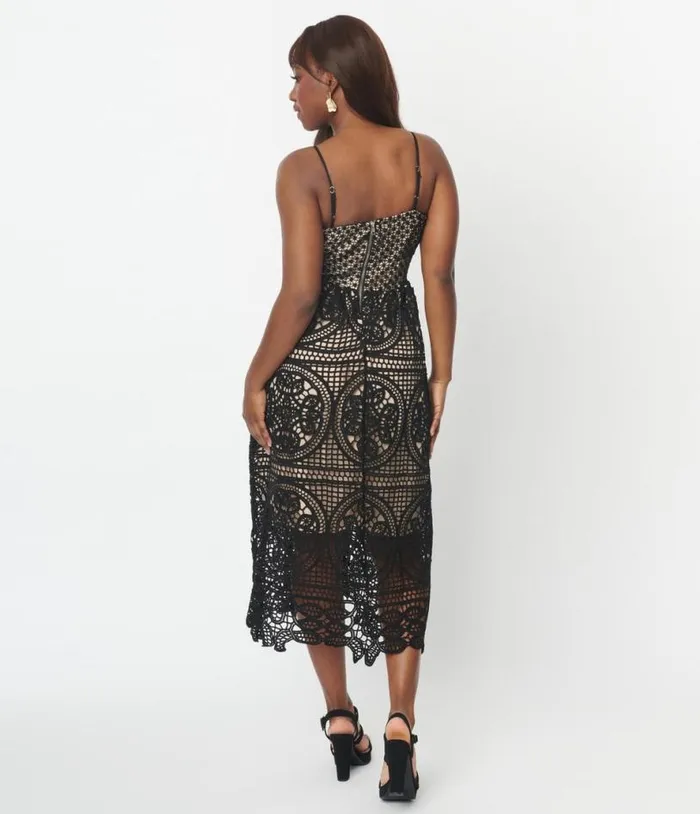 Black and Nude Lace Dress Dresses Unique Vintage Midi