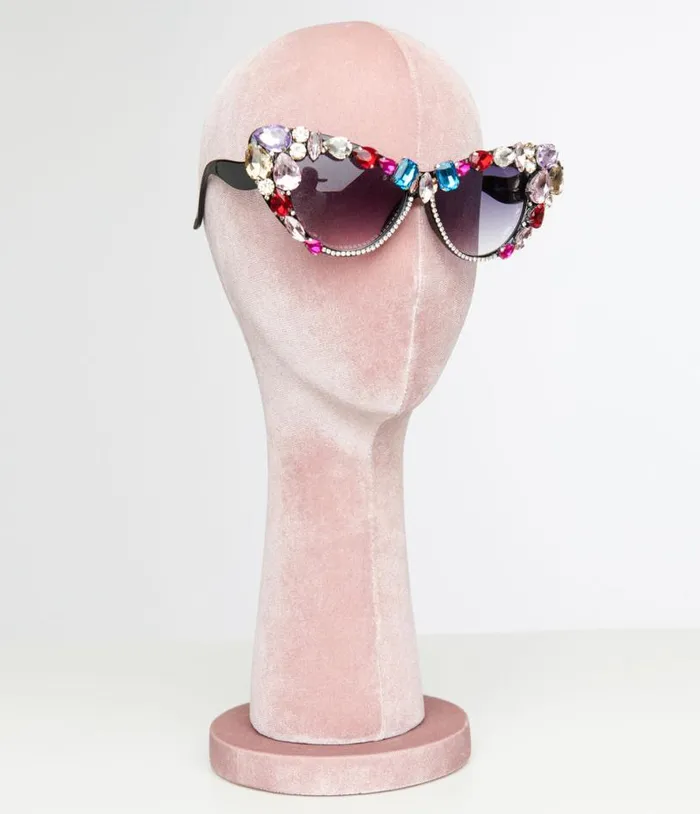Black and Rainbow Gem Bomb Cat Eye Sunglasses Accessories Unique Vintage Sunglasses