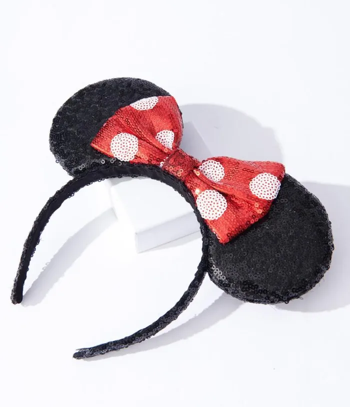 Black and Red Polka Bot Sequin Mouse Headband Accessories Unique Vintage Headbands