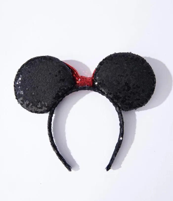Black and Red Polka Bot Sequin Mouse Headband Accessories Unique Vintage Headbands