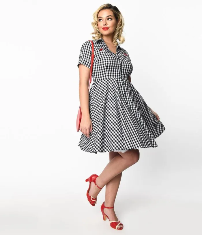Black and White Gingham Cherry Swing Dress Dresses Unique Vintage Pocket Dresses Black and White Gingham Cherry Swing Dress Dresses Unique Vintage Pocket Dresses