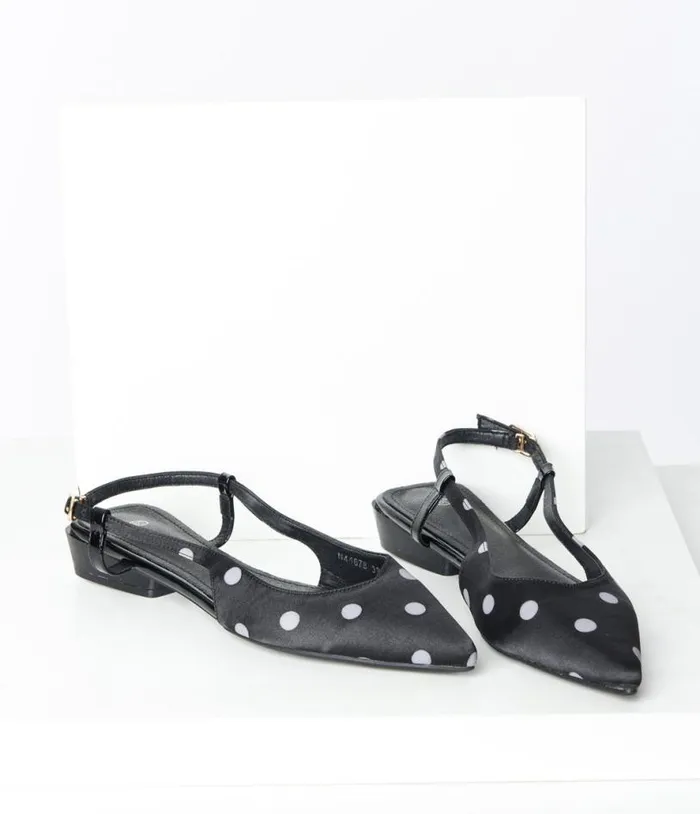 Black and White Polka Dot Slingback Flats Shoes Unique Vintage Flats