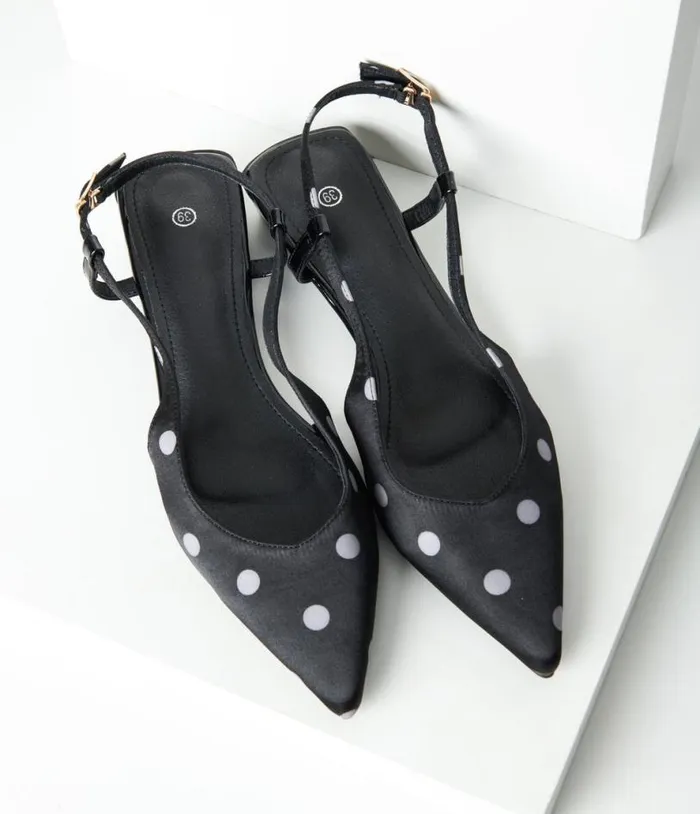 Black and White Polka Dot Slingback Flats Shoes Unique Vintage Flats