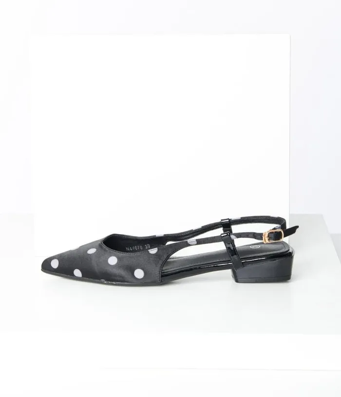 Black and White Polka Dot Slingback Flats Shoes Unique Vintage Flats