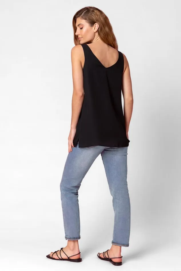 Black Button Front Sleeveless Top Women Roman Tops