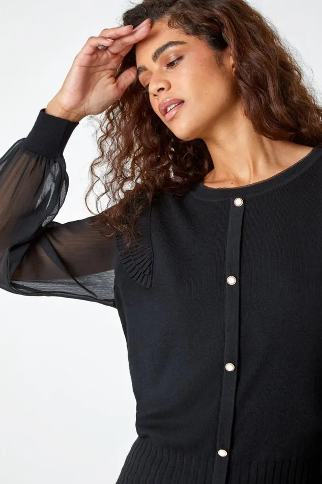 Black Chiffon Sleeve Frill Detail Jumper Women Roman Occasionwear